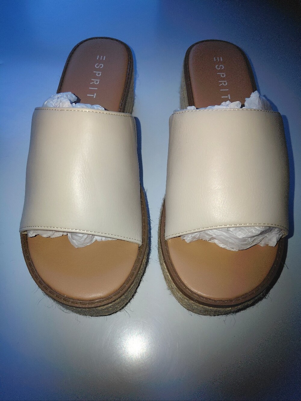 NWOT Esprit Women’s Sz 8.5 Cream Espadrille Slide Platform Sandals